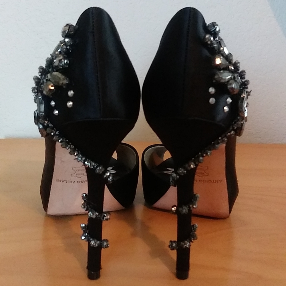 Antonio Melani black embellished peep toe heels size 6M (medium width) - Picture 2 of 9
